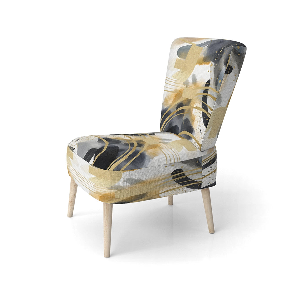 Pastel Abstract With Blue Black &amp; Gold Spots III- Upholstered Accent Chair