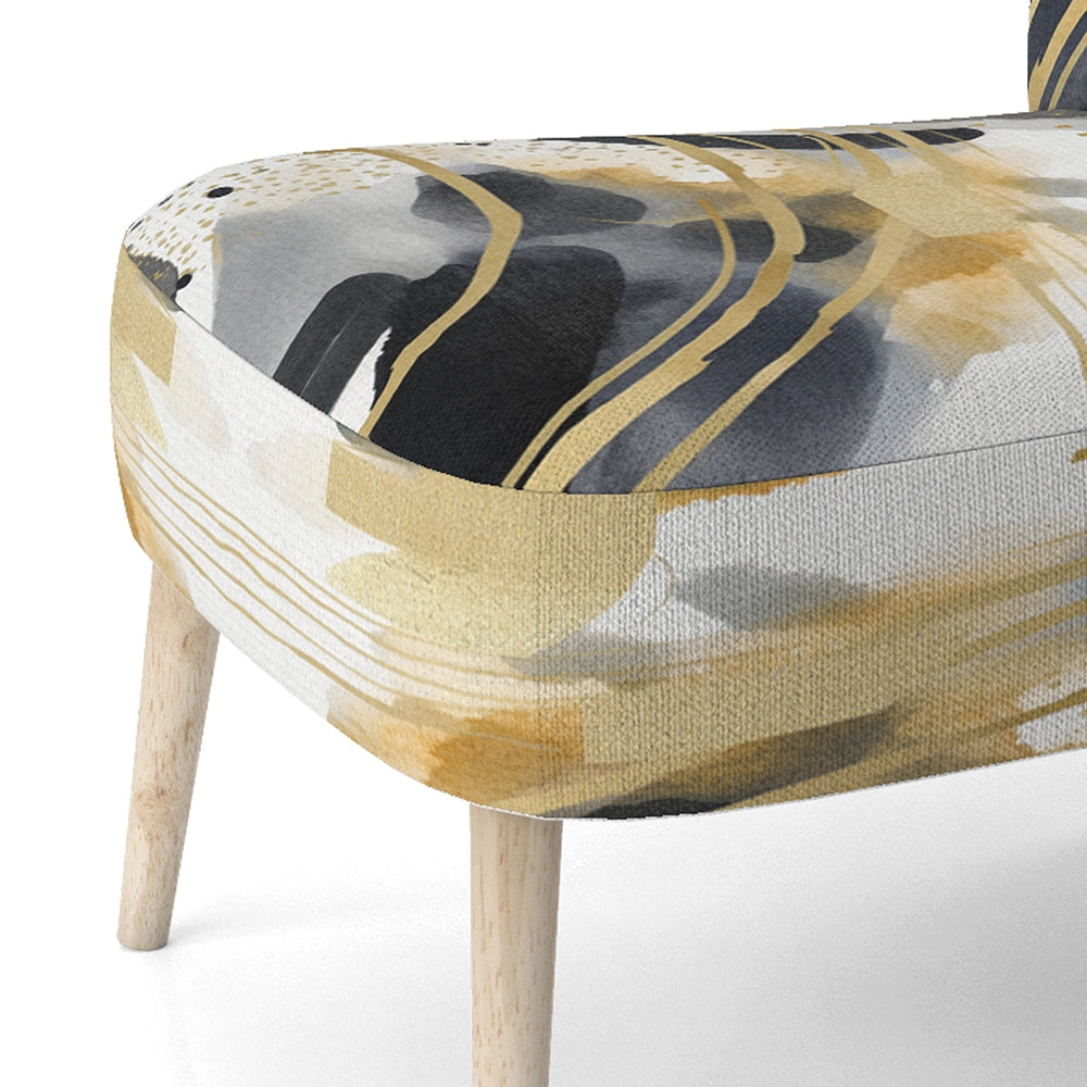 Pastel Abstract With Blue Black &amp; Gold Spots III- Upholstered Accent Chair