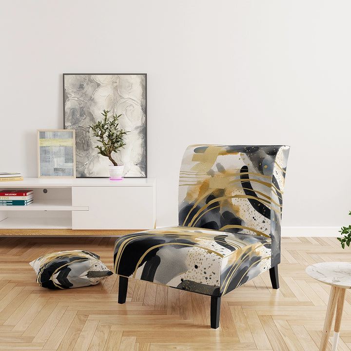 Pastel Abstract With Blue Black &amp; Gold Spots III- Upholstered Accent Chair