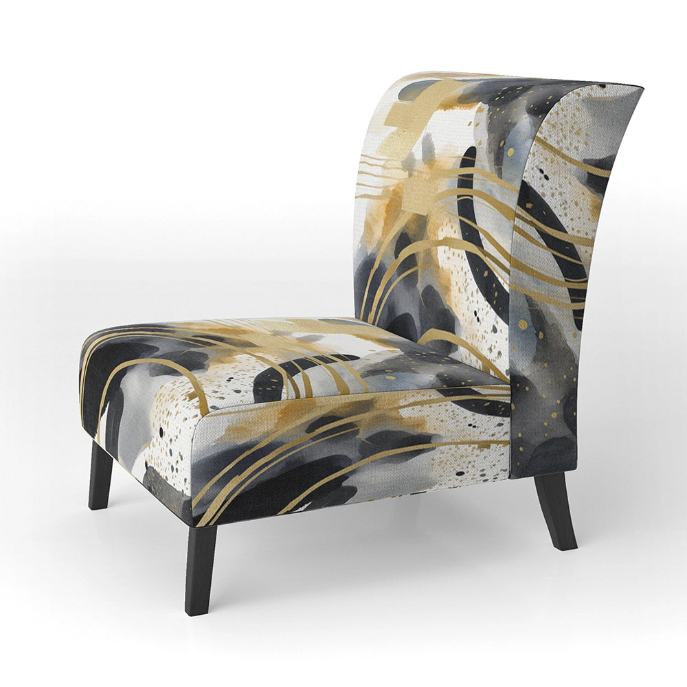 Pastel Abstract With Blue Black &amp; Gold Spots III- Upholstered Accent Chair