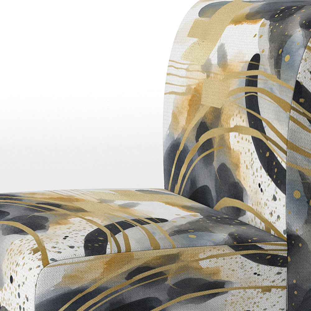 Pastel Abstract With Blue Black &amp; Gold Spots III- Upholstered Accent Chair