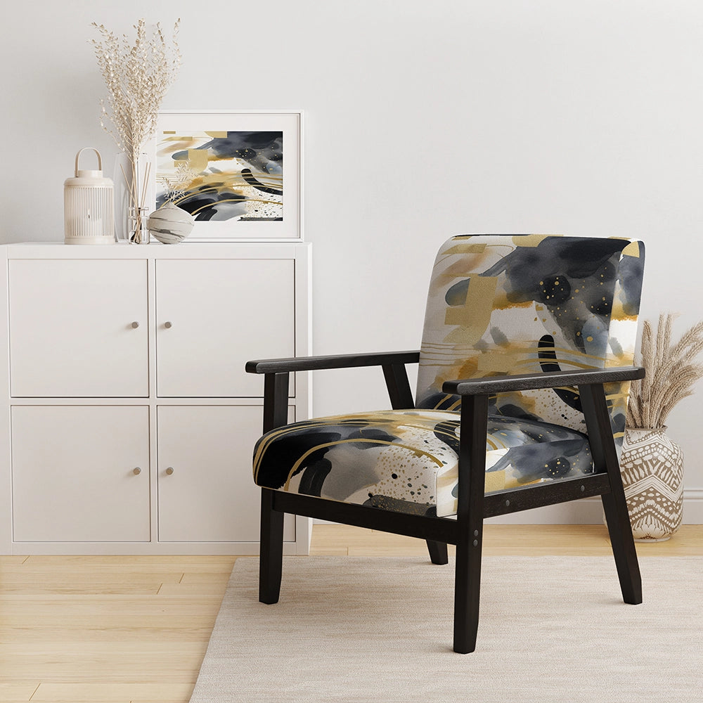 Pastel Abstract With Blue Black &amp; Gold Spots III- Upholstered Accent Chair