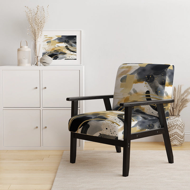 Pastel Abstract With Blue Black &amp; Gold Spots III- Upholstered Accent Chair