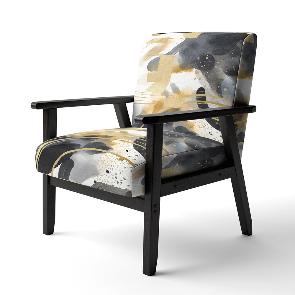 Pastel Abstract With Blue Black &amp; Gold Spots III- Upholstered Accent Chair