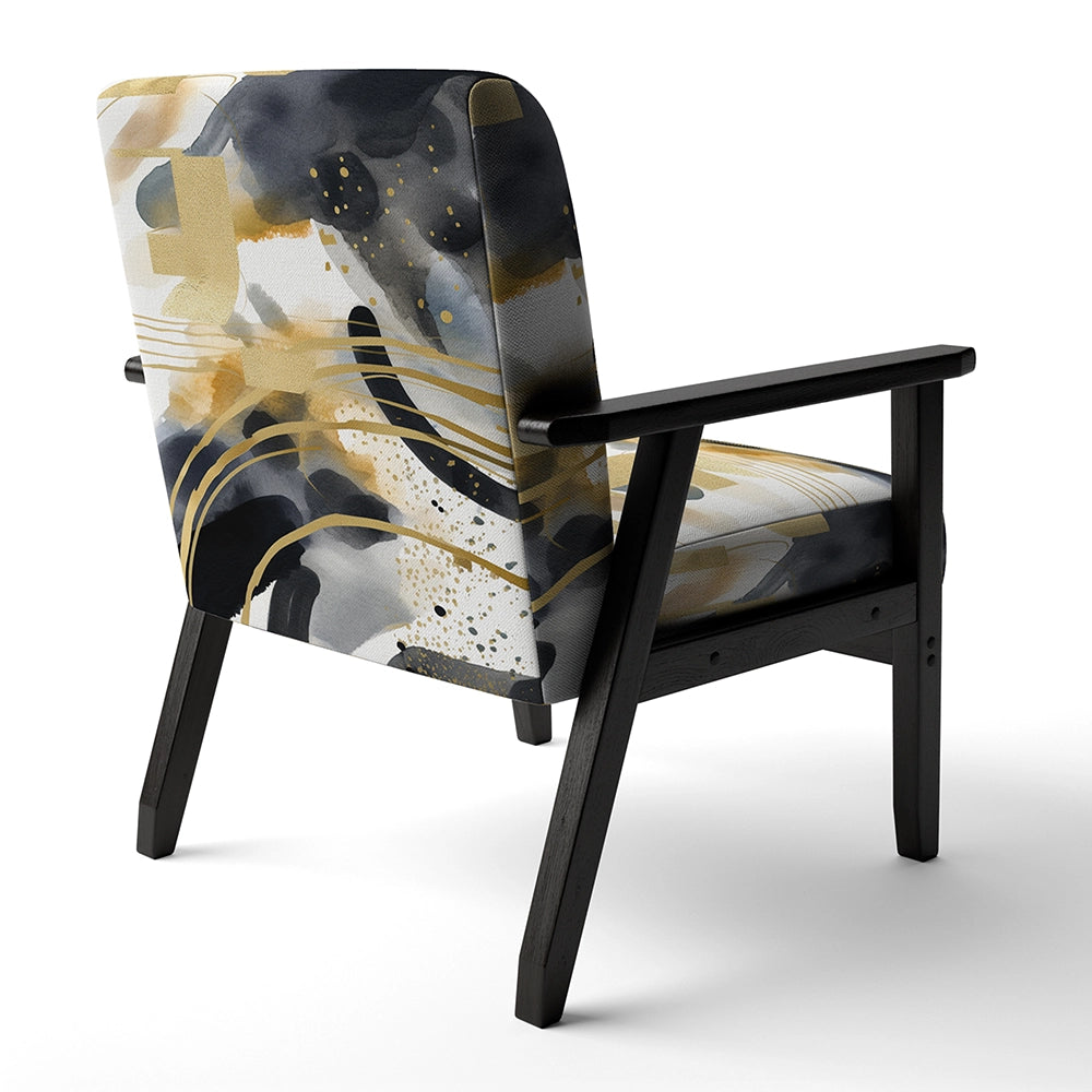 Pastel Abstract With Blue Black &amp; Gold Spots III- Upholstered Accent Chair