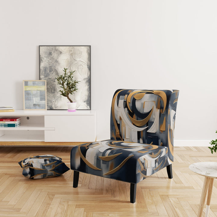 Gold White Shapes In Harmony - Upholstered Modern Accent Chairs
