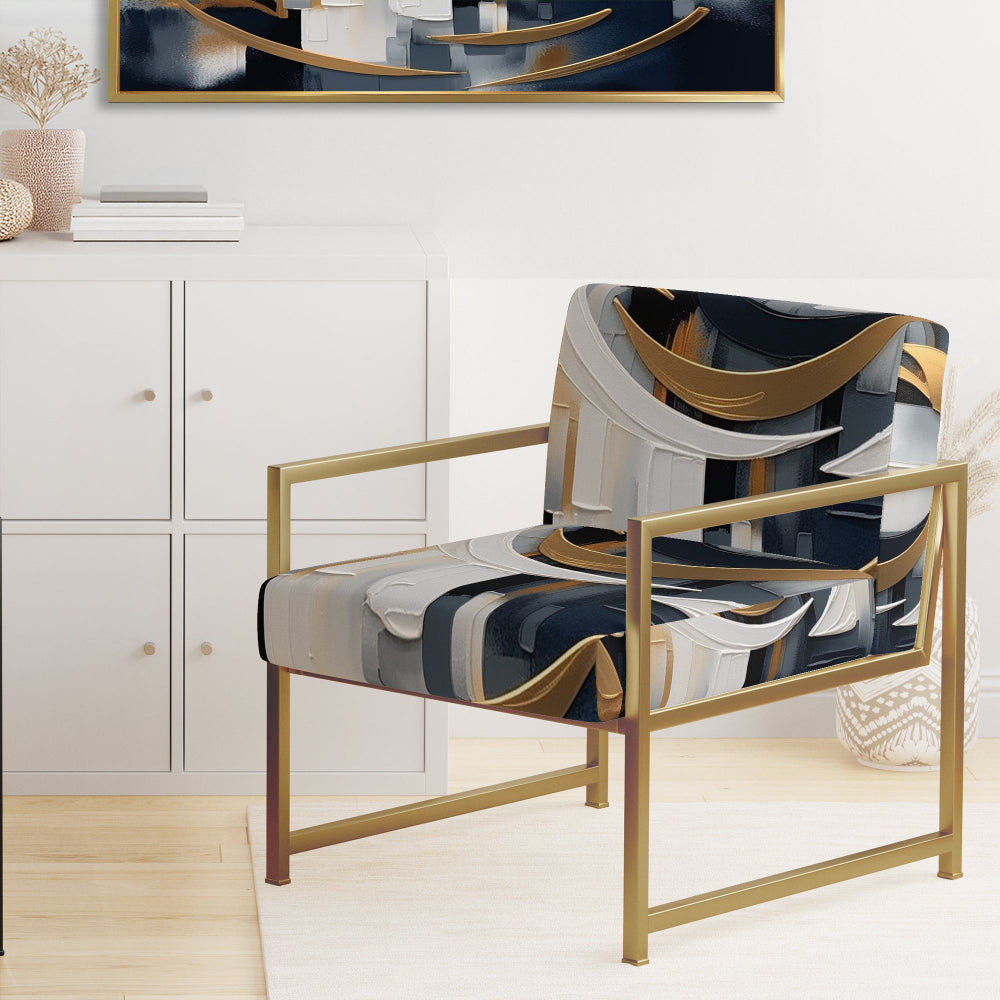 Gold White Shapes In Harmony - Upholstered Modern Accent Chairs