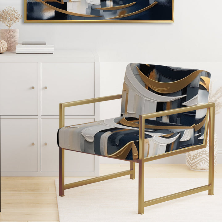 Gold White Shapes In Harmony - Upholstered Modern Accent Chairs