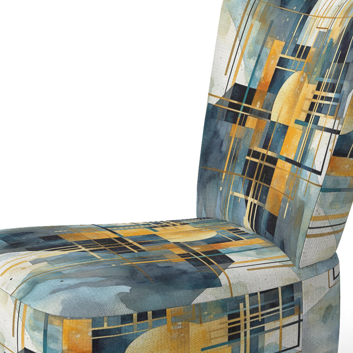 Gold Blue Abstracted Realities - Modern Arm Chair