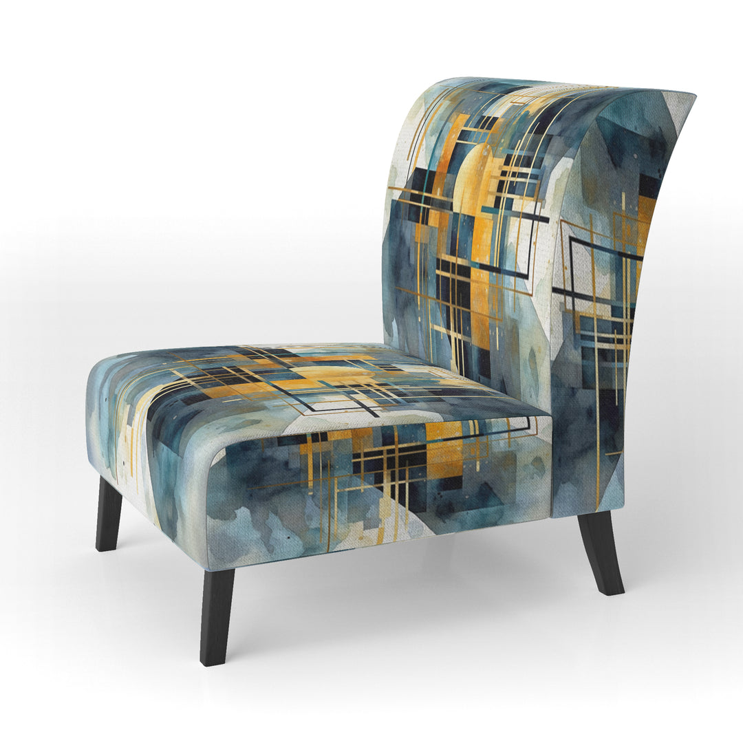Gold Blue Abstracted Realities - Modern Arm Chair