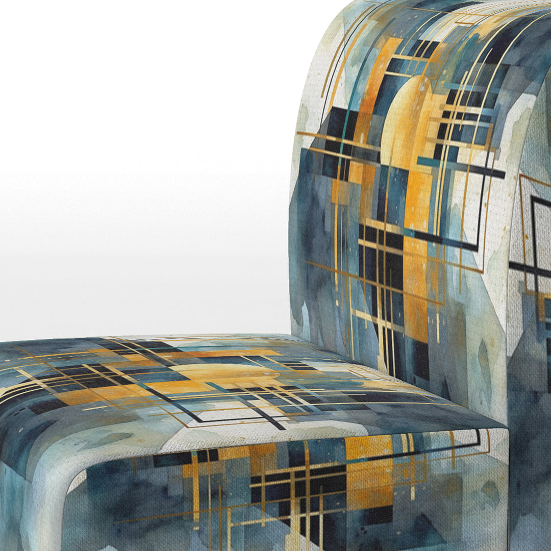 Gold Blue Abstracted Realities - Modern Arm Chair