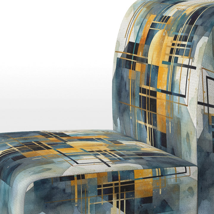 Gold Blue Abstracted Realities - Modern Arm Chair