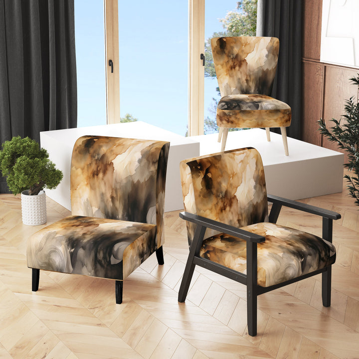 Brown and Cream Abstract Fluidity - Modern Arm Chair