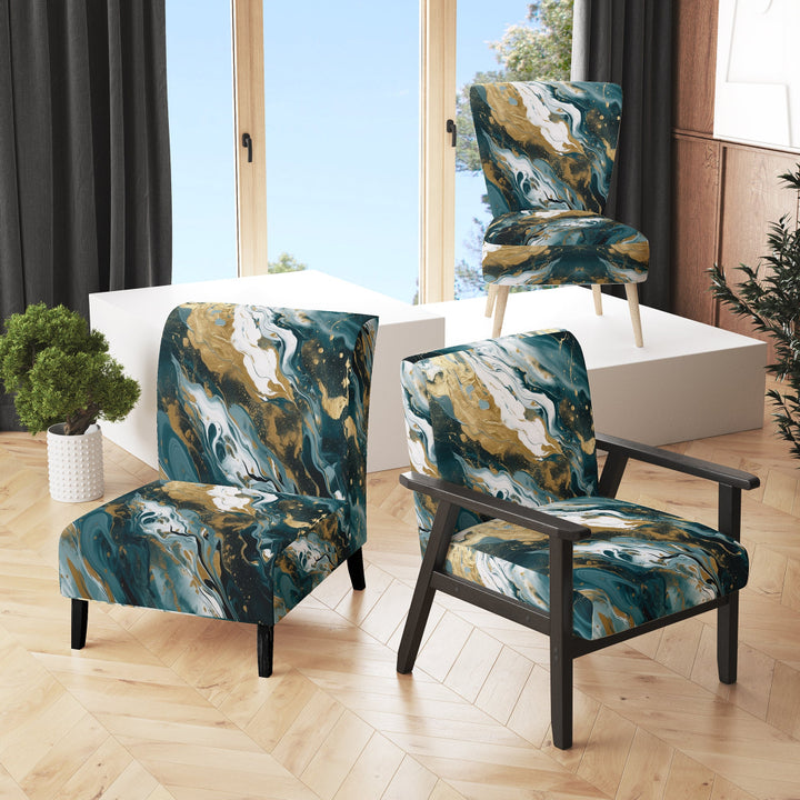 Blue and Gold Serene Cascade - Modern Arm Chair