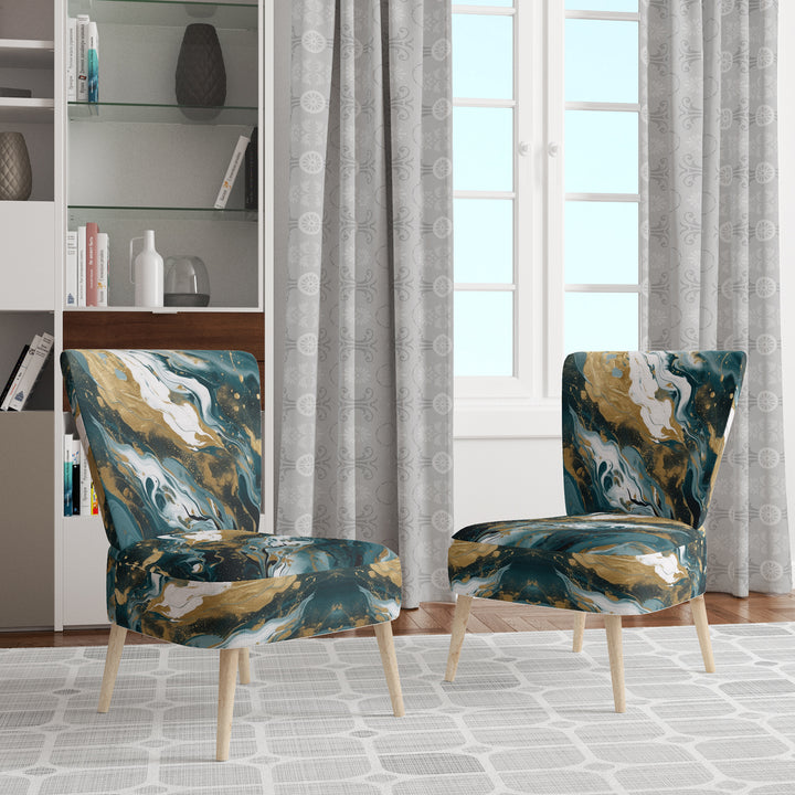 Blue and Gold Serene Cascade - Modern Arm Chair