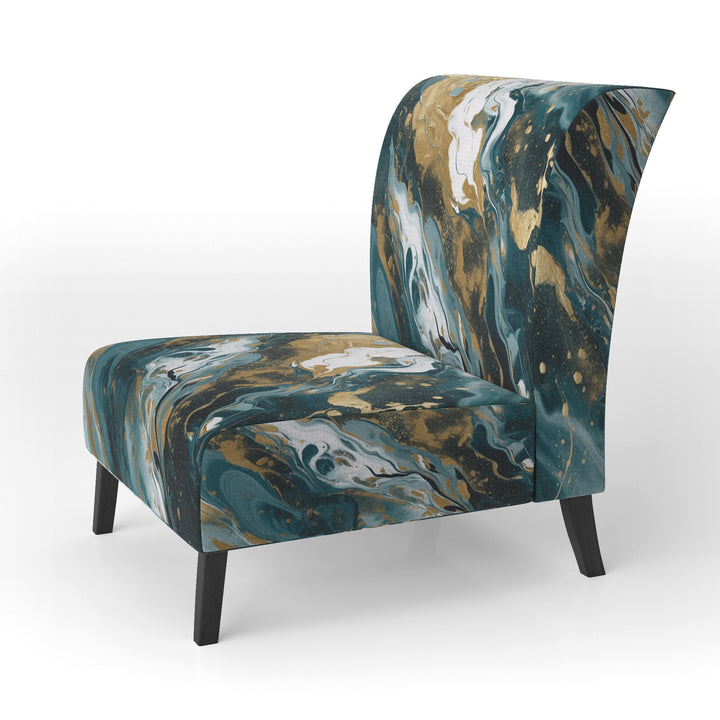 Blue and Gold Serene Cascade - Modern Arm Chair