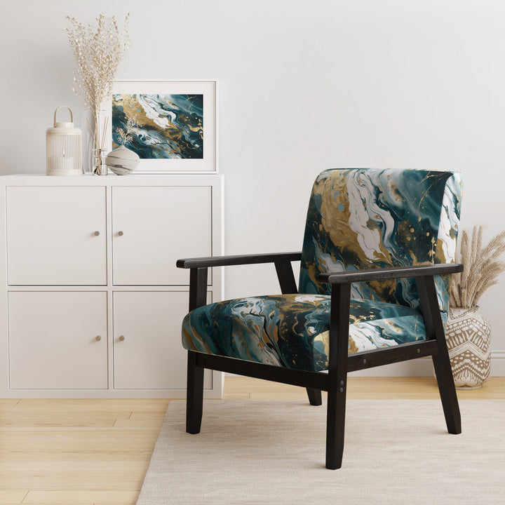 Blue and Gold Serene Cascade - Modern Arm Chair