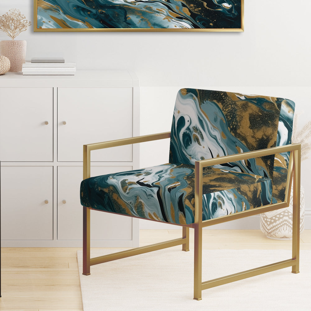 Blue and Gold Serene Cascade - Modern Arm Chair