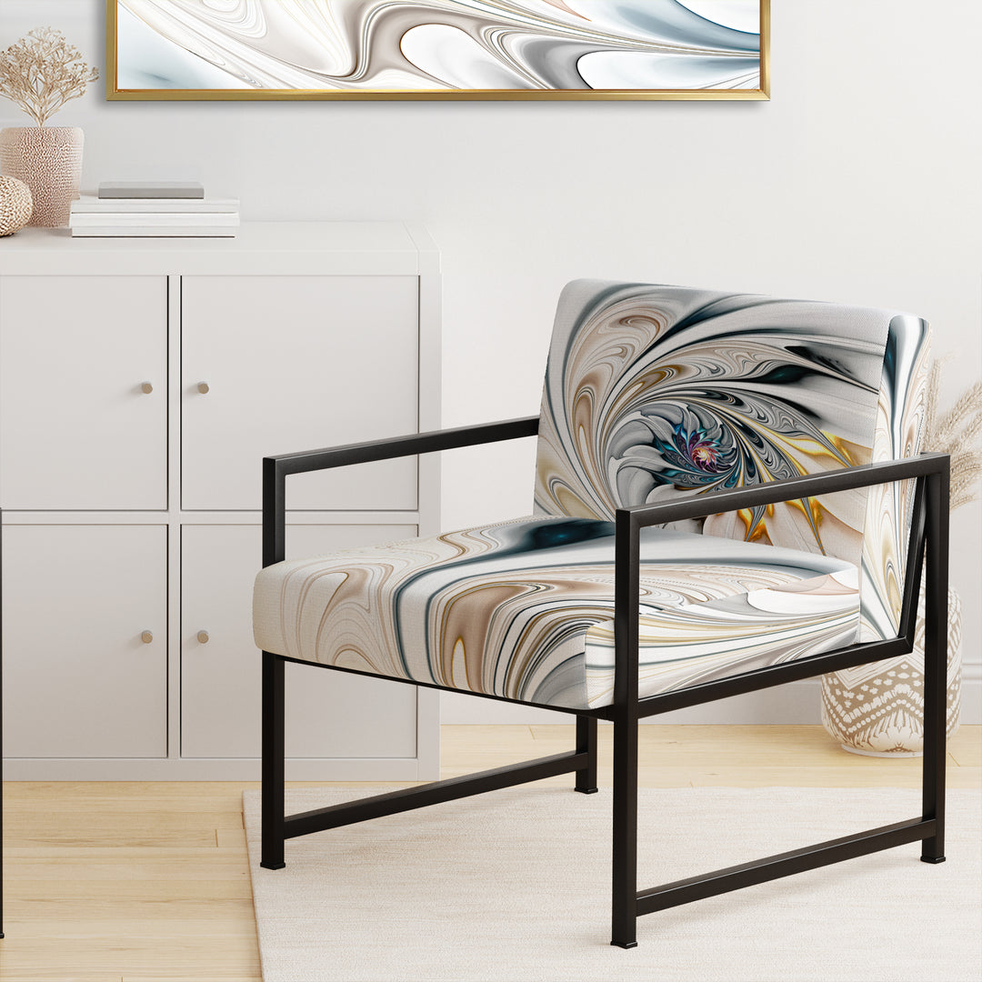 White Stained Glass Floral Art - Upholstered Accent Chair
