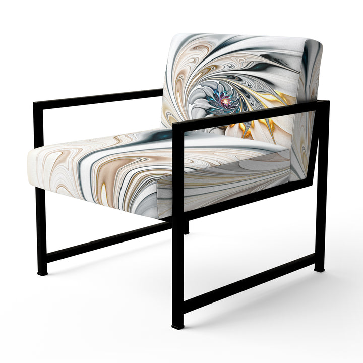 White Stained Glass Floral Art - Upholstered Accent Chair