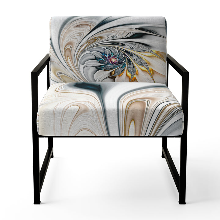 White Stained Glass Floral Art - Upholstered Accent Chair