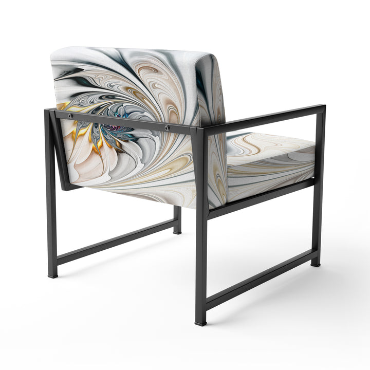 White Stained Glass Floral Art - Upholstered Accent Chair