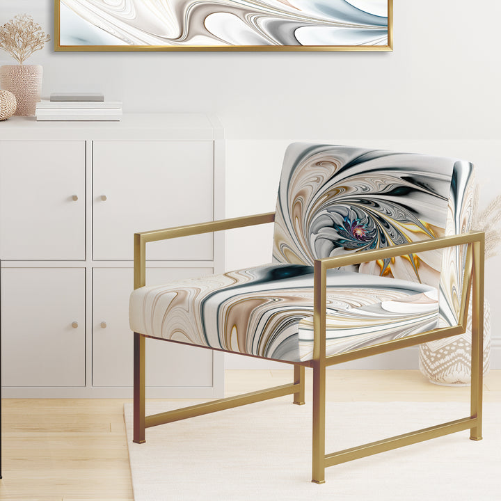 White Stained Glass Floral Art - Upholstered Accent Chair