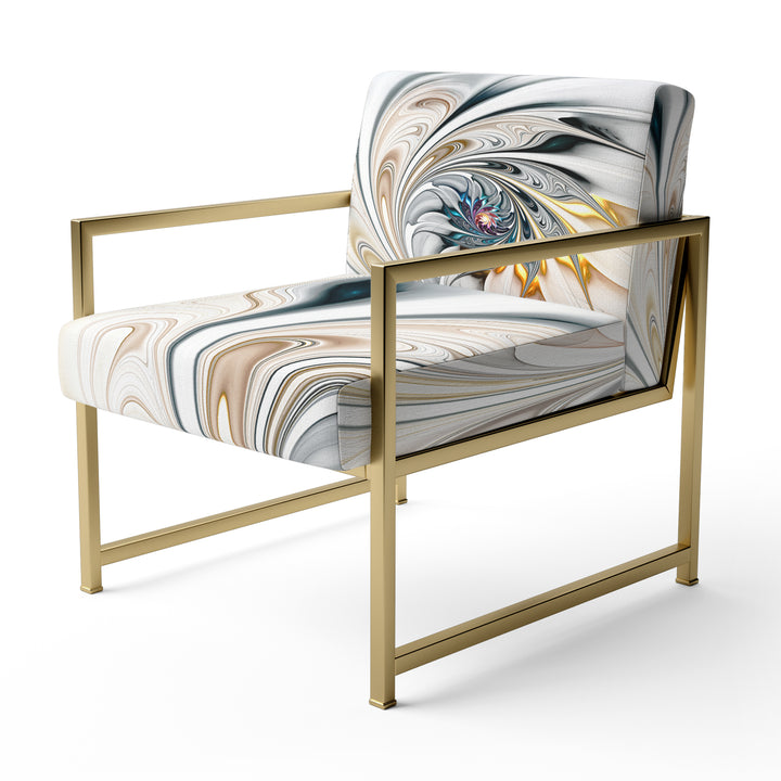 White Stained Glass Floral Art - Upholstered Accent Chair