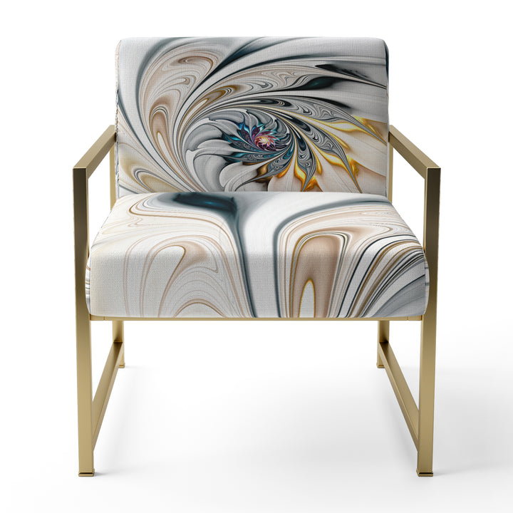 White Stained Glass Floral Art - Upholstered Accent Chair