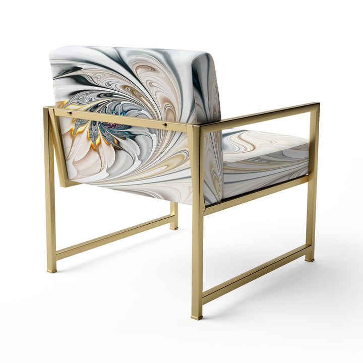 White Stained Glass Floral Art - Upholstered Accent Chair