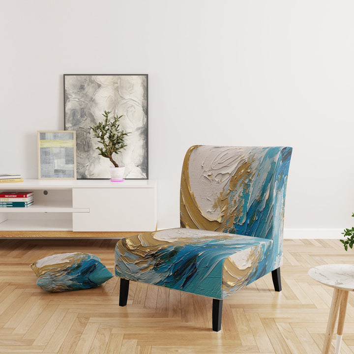 Gold and Turquoise Spiral Nebula - Upholstered Modern Accent Chairs