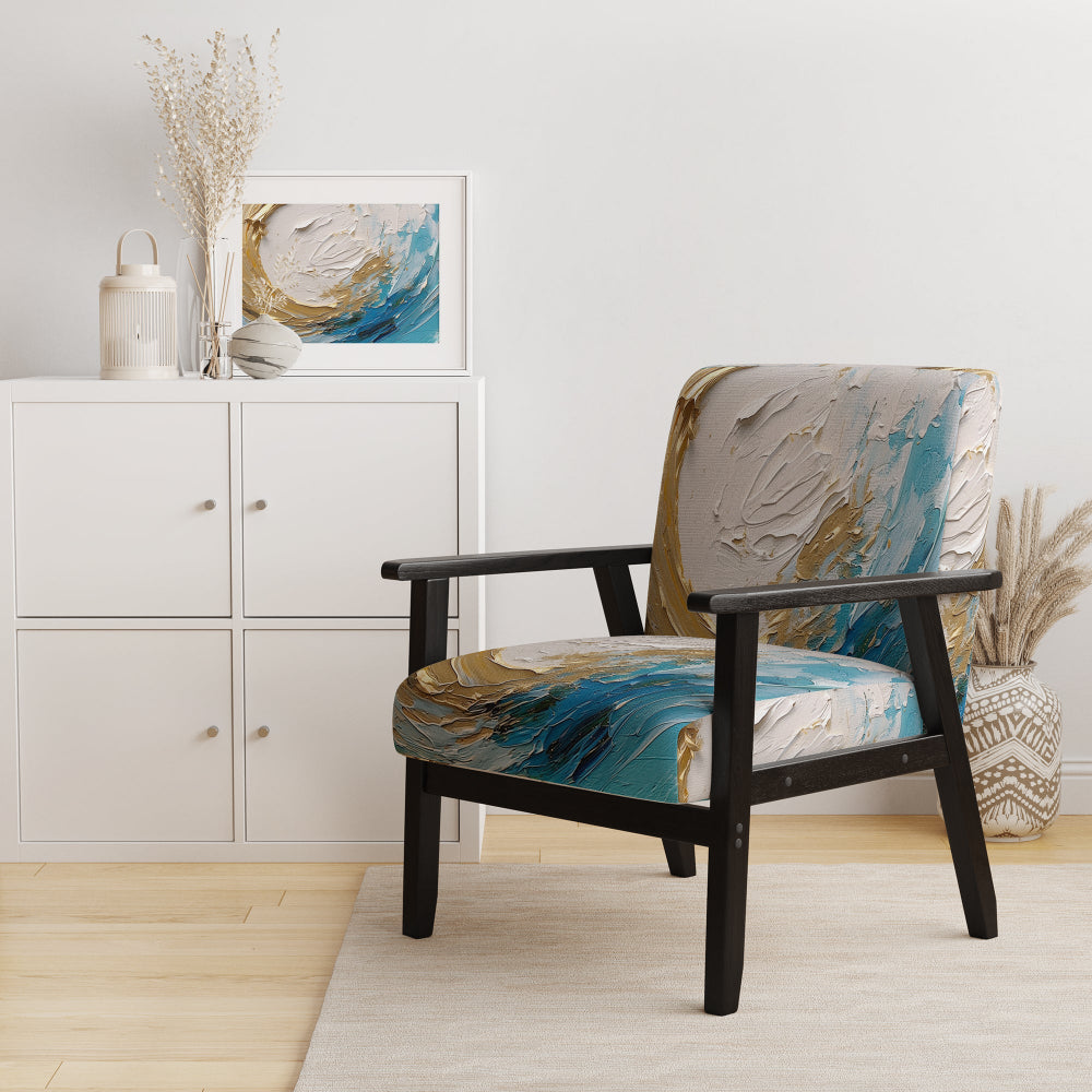 Gold and Turquoise Spiral Nebula - Upholstered Modern Accent Chairs