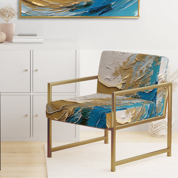 Gold and Turquoise Spiral Nebula - Upholstered Modern Accent Chairs