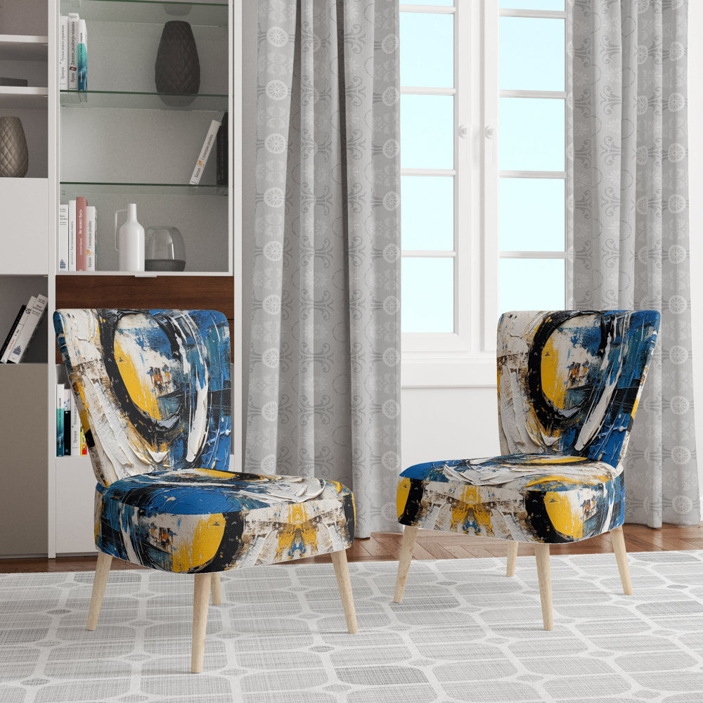 Blue White Cubist Fusion - Modern Arm Chair