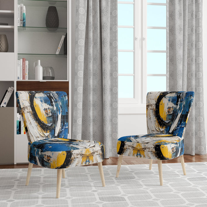 Blue White Cubist Fusion - Modern Arm Chair