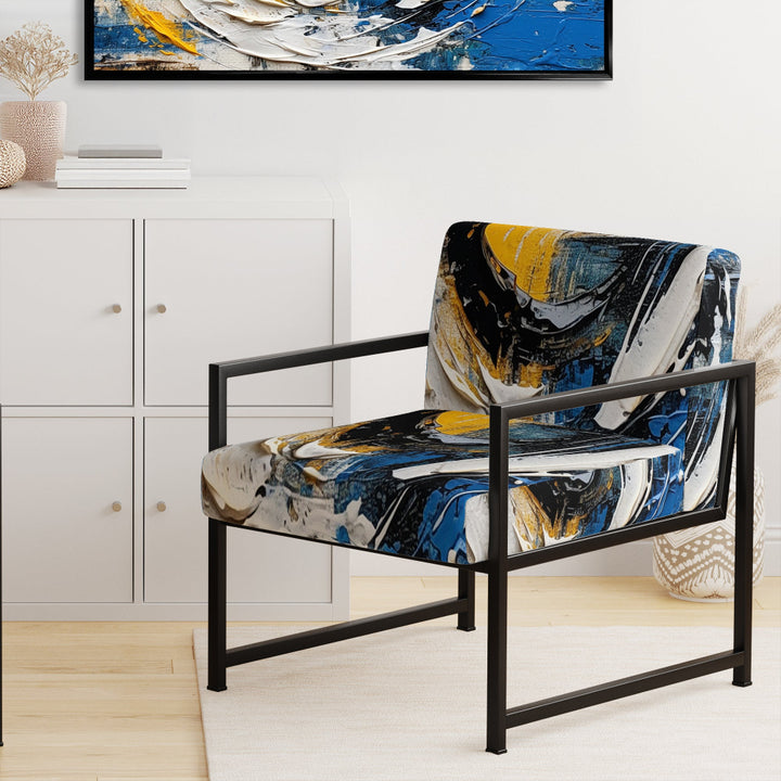 Blue White Cubist Fusion - Modern Arm Chair