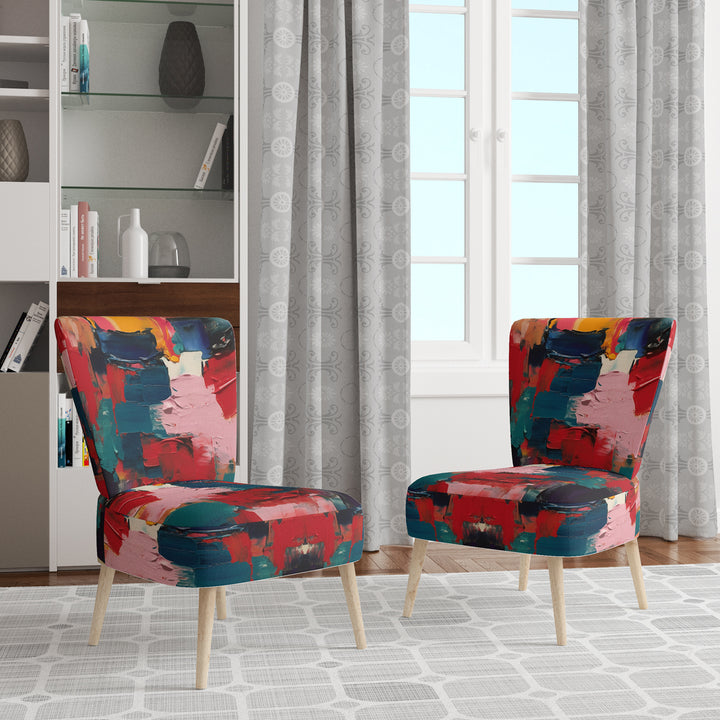 Red Teal Cubist Fusion - Modern Accent Side Chair