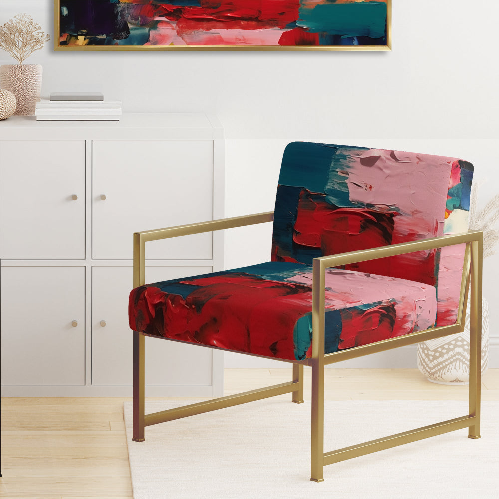 Red Teal Cubist Fusion - Modern Accent Side Chair