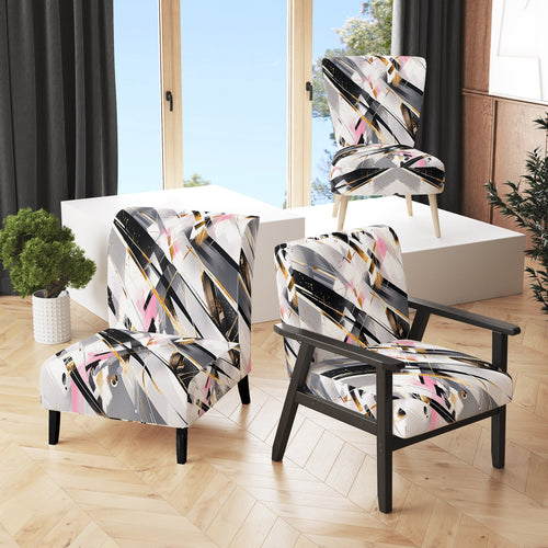 Pink Grey Symmetrical Abstract - Modern Accent Slipper Chair