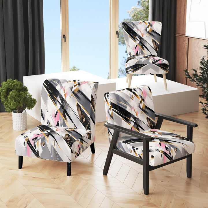Pink Grey Symmetrical Abstract - Modern Accent Slipper Chair