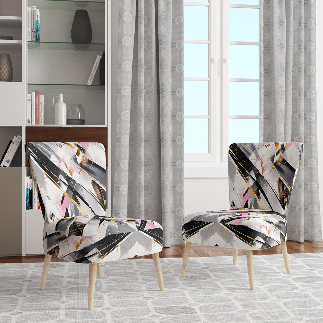 Pink Grey Symmetrical Abstract - Modern Accent Slipper Chair