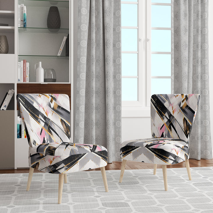 Pink Grey Symmetrical Abstract - Modern Accent Slipper Chair