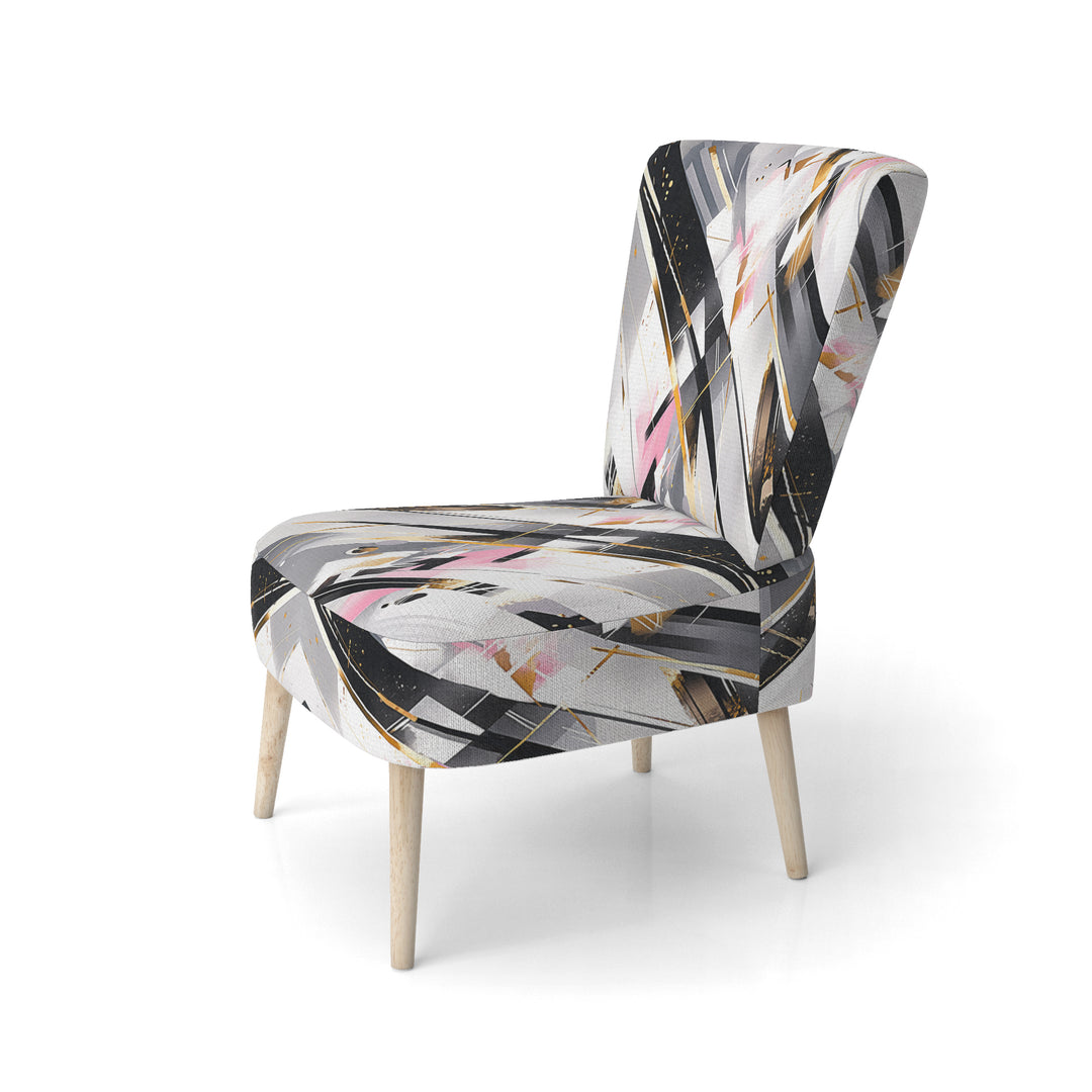 Pink Grey Symmetrical Abstract - Modern Accent Slipper Chair