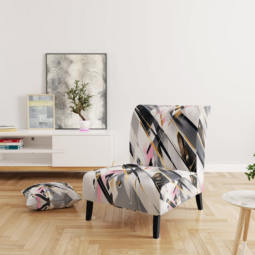 Pink Grey Symmetrical Abstract - Modern Accent Slipper Chair