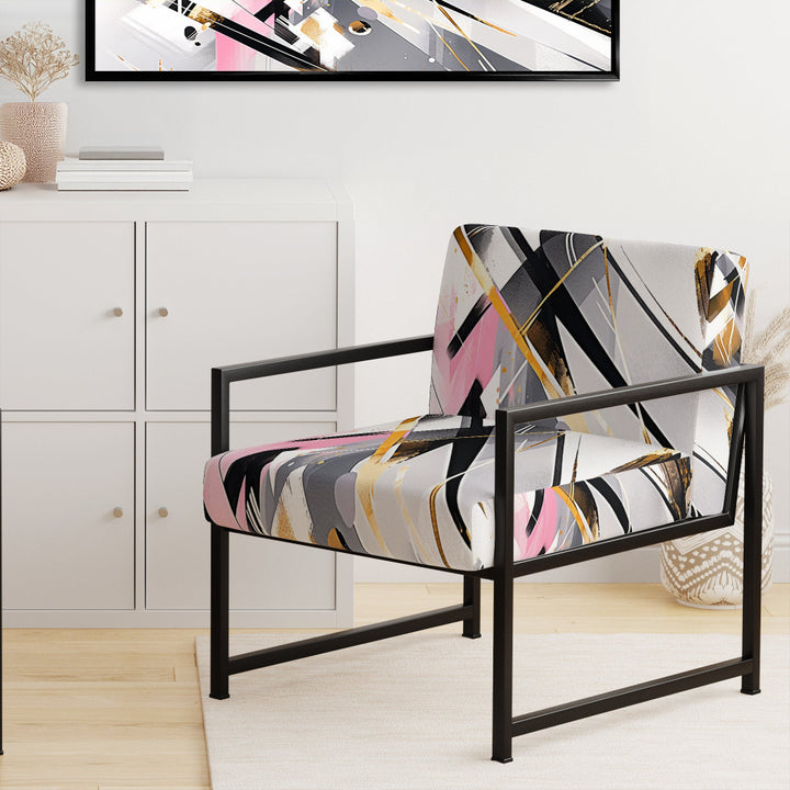Pink Grey Symmetrical Abstract - Modern Accent Slipper Chair