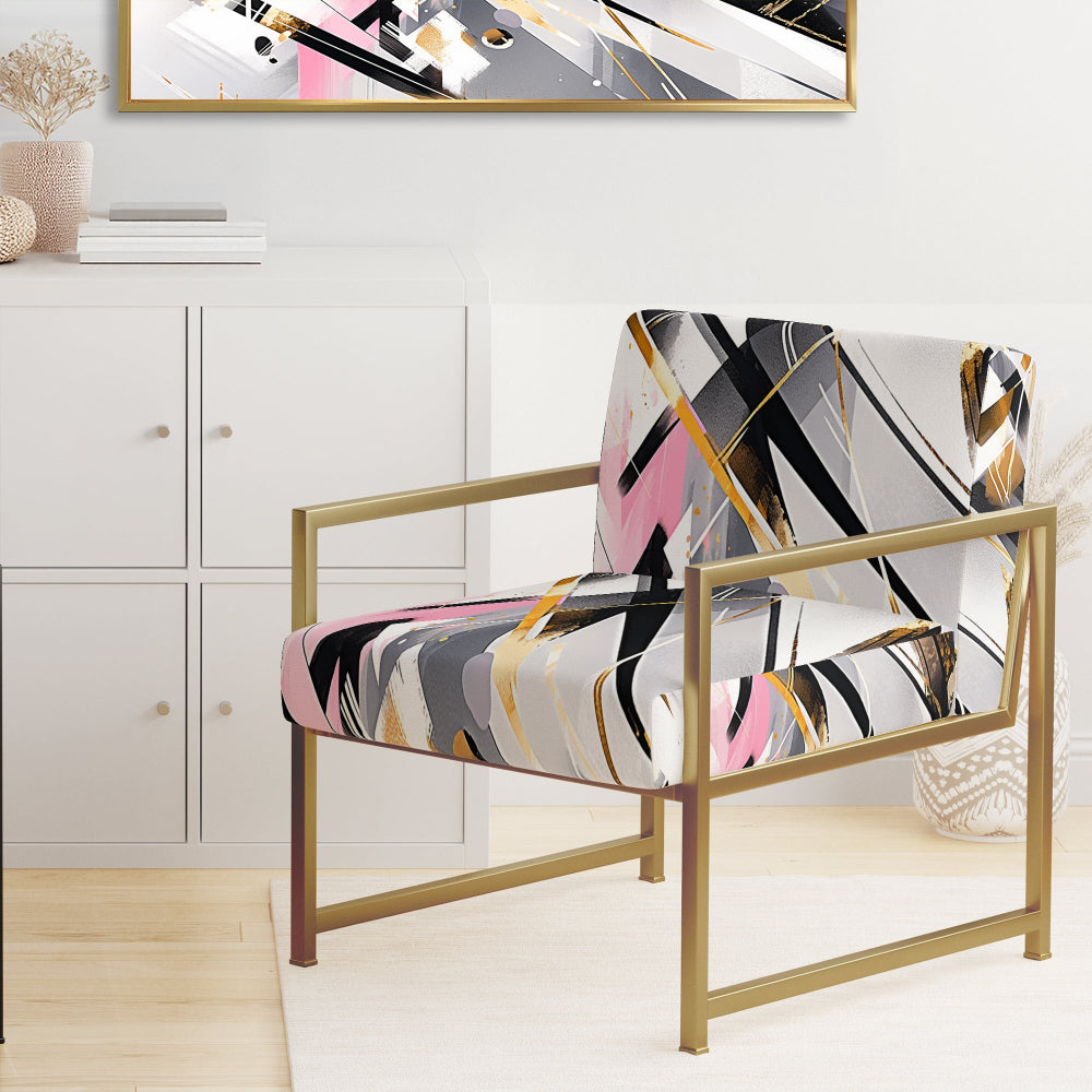 Pink Grey Symmetrical Abstract - Modern Accent Slipper Chair