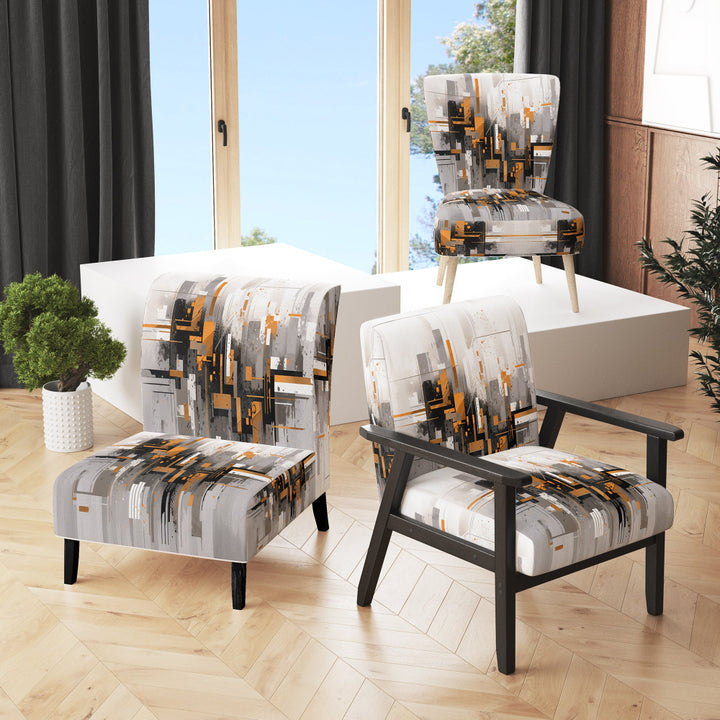 Orange Grey Bold Stripes - Modern Accent Side Chair