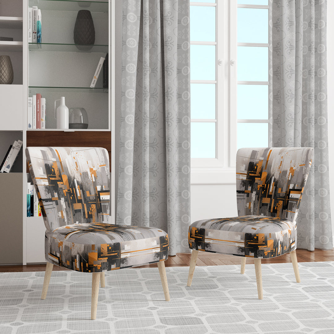 Orange Grey Bold Stripes - Modern Accent Side Chair
