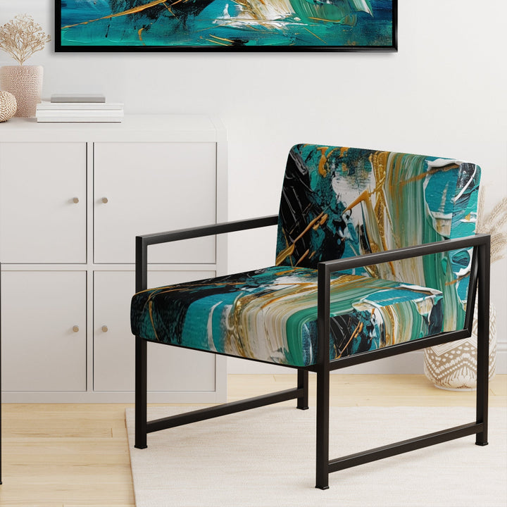 Teal Yellow Cubist Kaleidoscope - Modern Arm Chair