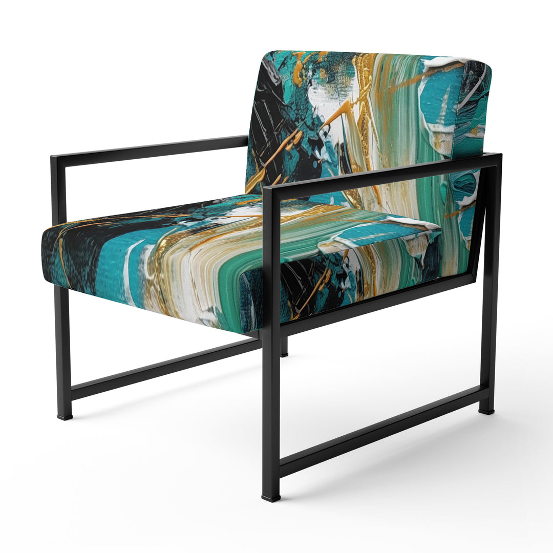 Teal Yellow Cubist Kaleidoscope - Modern Arm Chair